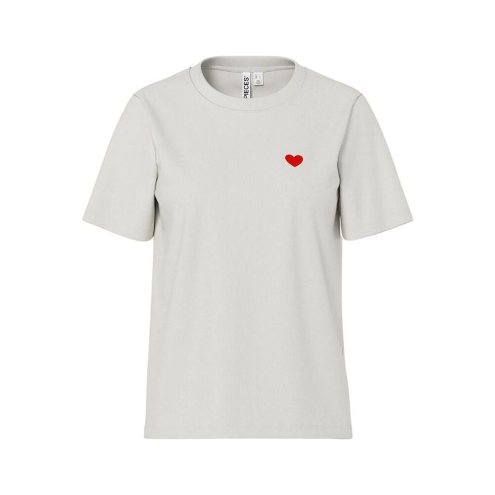 Pieces Womens/Ladies Mila Heart Short-Sleeved T-Shirt / Cloud Dancer